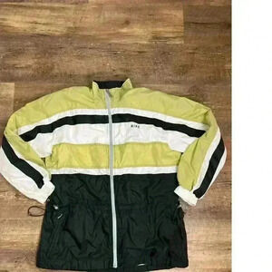 Vtg 90s Nike Spell Out Striped Green Tan Windbreaker Full Zip Track Jacket M